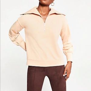 Ann Taylor Zip Collar Sweatshirt Tender Tan